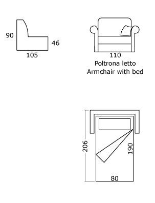 Кресло-кровать Scirocco, размеры