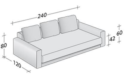 Размеры дивана-кровати PiazzaDuomo с двумя подлокотниками