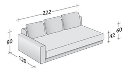 Размеры дивана-кровати PiazzaDuomo с одним подлокотником