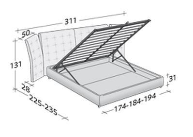 Размеры кровати Flou Angle в вариации с откидным основанием
 
