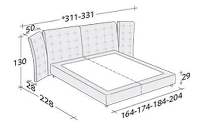 Размеры кровати Flou Angle в вариации с основанием "комфорт"
 