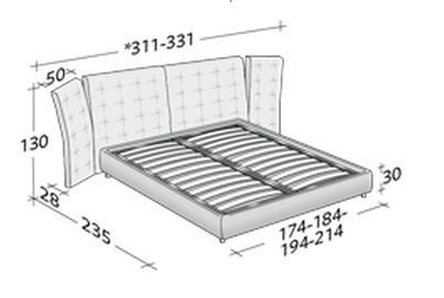 Размеры кровати Flou Angle в вариации с ортопедическим основанием
 