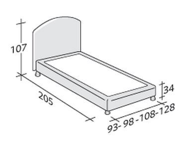 Размеры односпальной кровати Flou Magnolia с основанием "комфорт"