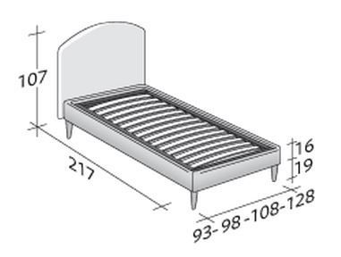 Размеры односпальной кровати Flou Magnolia с фиксированным основанием на высоких ножках
