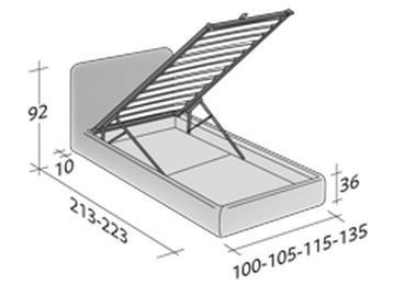 Размеры односпальной кровати  Flou Merkurio с откидным основанием