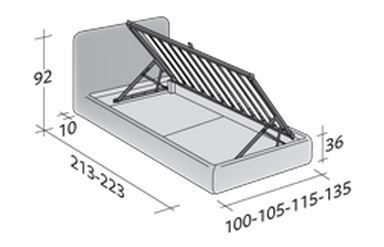 Размеры односпальной кровати  Flou Merkurio с откидным набок основанием