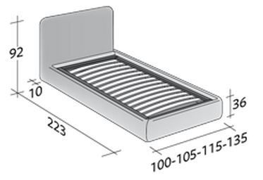 Размеры односпальной кровати  Flou Merkurio с фиксированным основанием