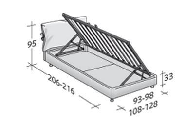 Размеры кровати Flou Nathalie с откидным набок основанием