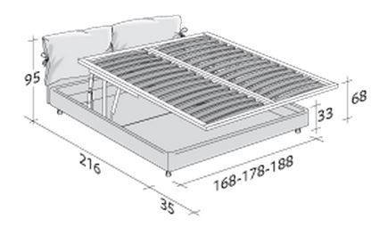 Размеры кровати Flou Nathalie с поднимающимся основанием