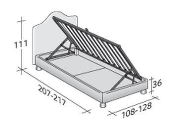 Размеры односпальной кровати Flou Peonia  с откидным набок основанием