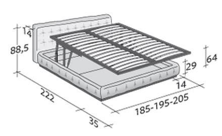 Размеры кровати Flou Pinch  с подъемным основанием