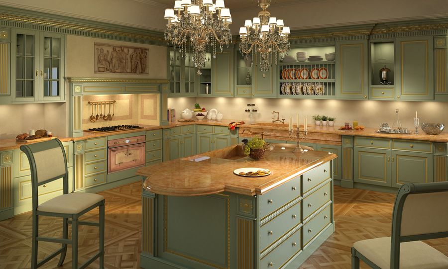 Шикарная кухня Tiferno Regency kitchen, gold leaf cornices