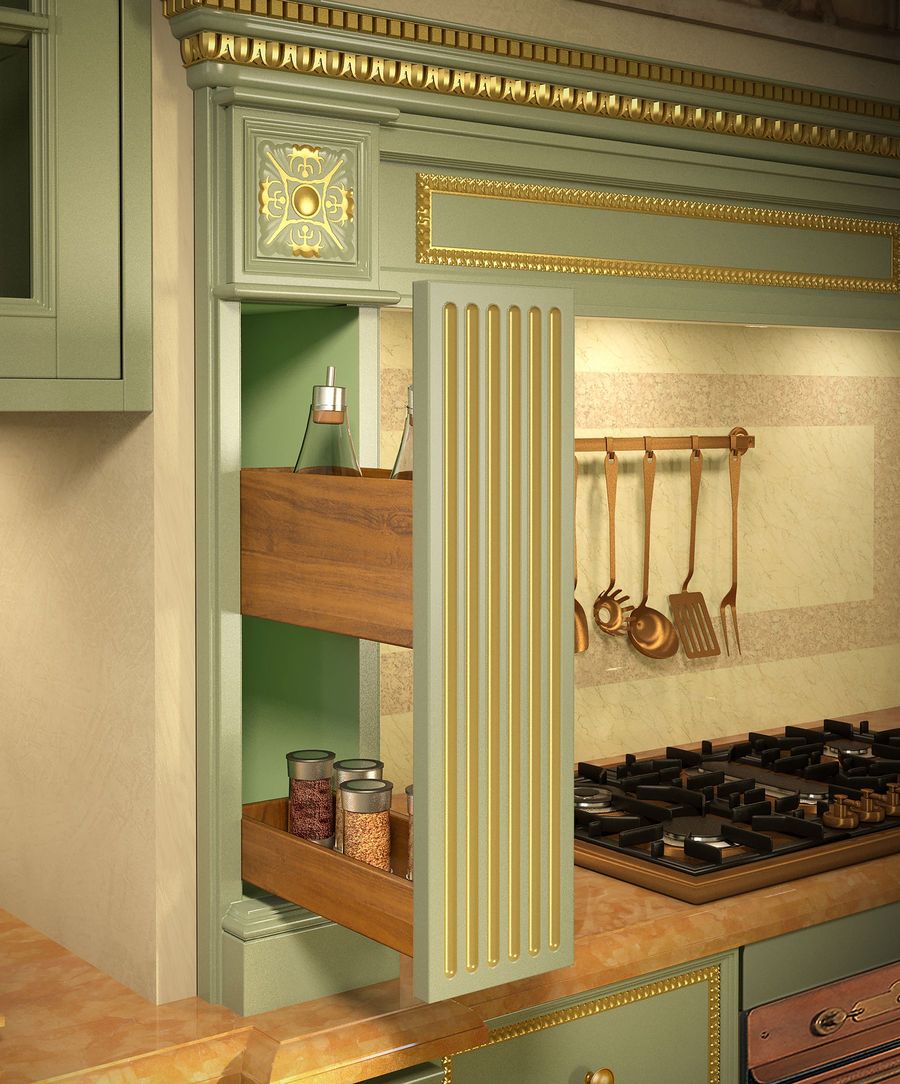 Шикарная кухня Tiferno Regency kitchen, gold leaf cornices