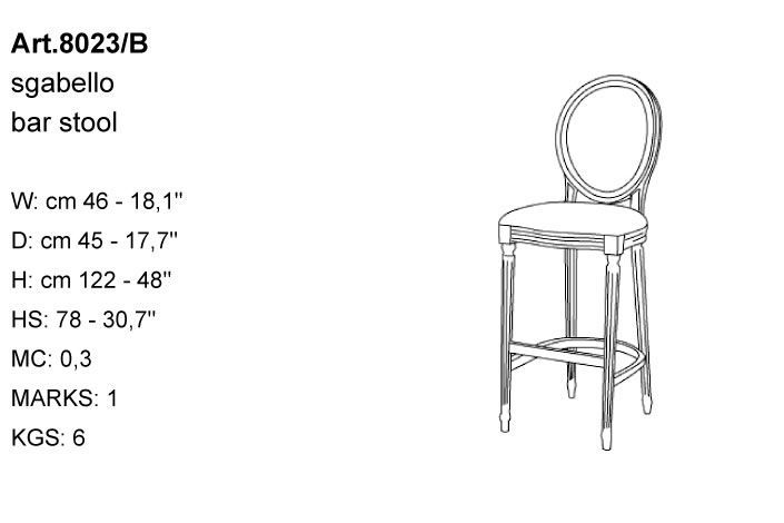 Габариты барного стула Bakokko Art. 8023/B