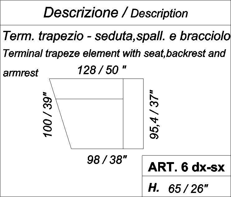 Крайний  трапецевидный элемент с сиденьем, спинкой и подлокотником ART. 6 dx-sx