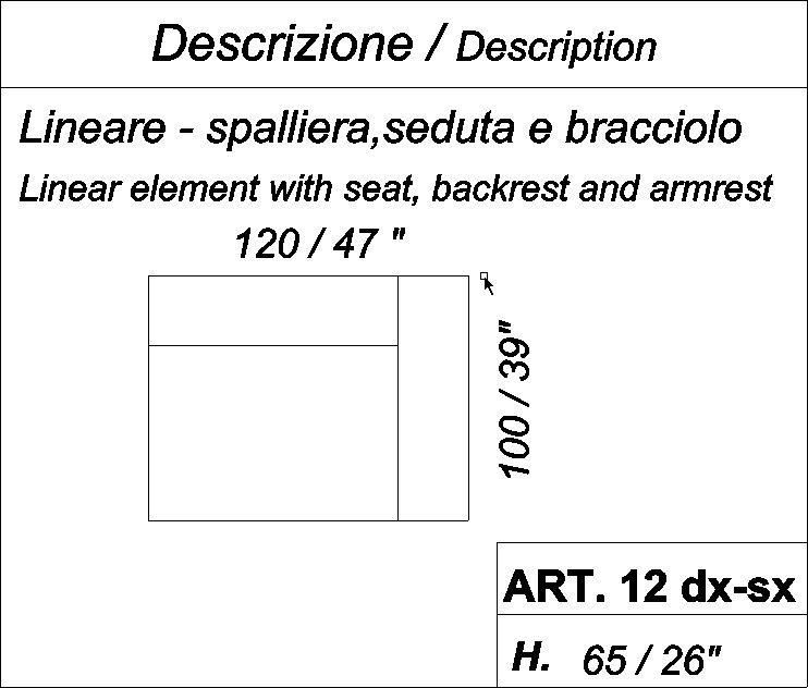 Прямой элемент со спинкой, сиденьем и подлокотником ART. 12 dx-sx