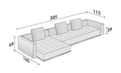 Габариты дивана Doze в широком трехместном исполнении