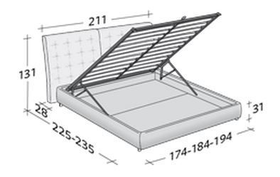 Размеры кровати Flou Angle с откидным основанием