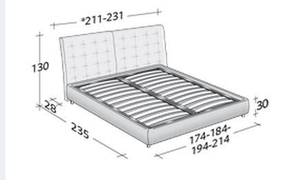 Размеры кровати Flou Angle с ортопедическим основанием