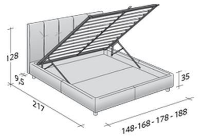 Размеры кровати Flou Argan с откидным основанием
