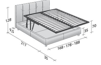 Размеры кровати Flou Argan с поднимающимся основанием