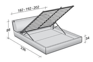 Размеры кровати Flou Gentleman со средним изголовьем и откидным основанием