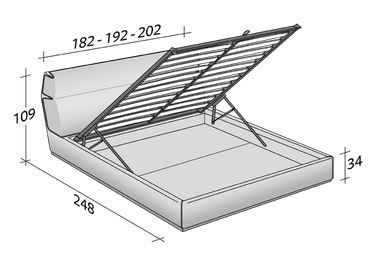 Размеры кровати Flou Gentleman с высоким изголовьем и откидным основанием