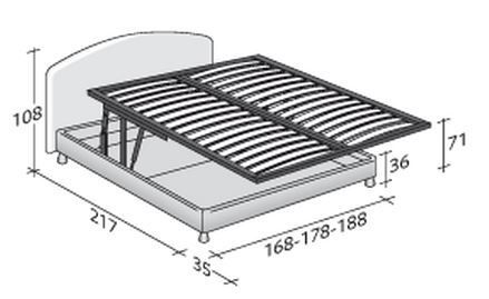 Размеры двуспальной кровати Flou Magnolia с подъемным основанием