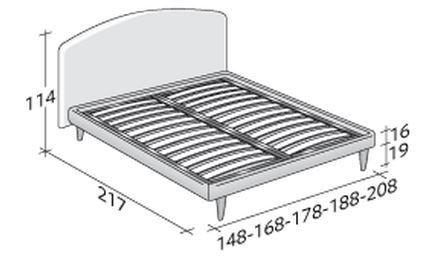 Размеры двуспальной кровати Flou Magnolia с фиксированным основанием на высоких ножках