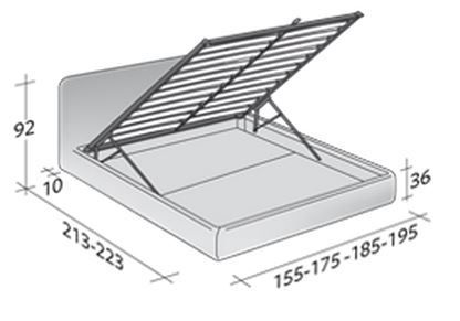 Размеры двуспальной кровати Flou Merkurio  с откидным основанием