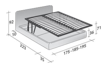Размеры двуспальной кровати Flou Merkurio с подъемным основанием