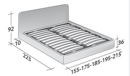 Размеры двуспальной кровати Flou Merkurio  с фиксированным основанием