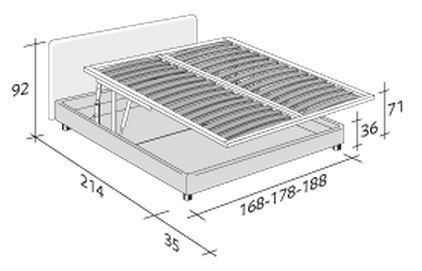 Размеры кровати Flou Notturno с подъемным основанием