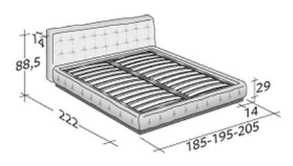 Размеры кровати Flou Pinch  с фиксированным основанием