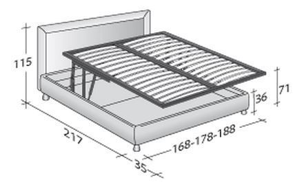 Размеры кровати Flou Pochette с подъемным основанием