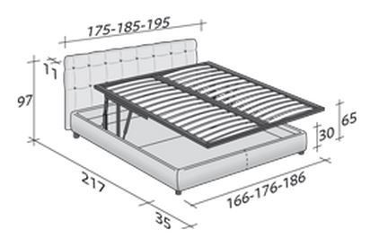 Размеры кровати Flou Relais с подъемным основанием