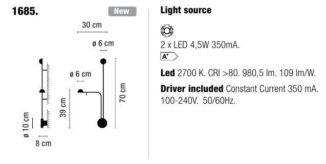 Настенный светильник Vibia Pin 1685