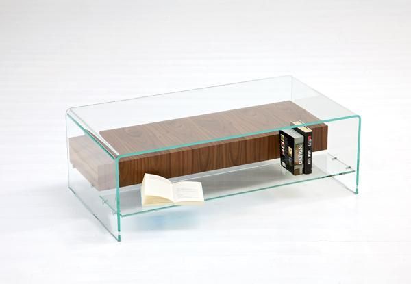 Низкий стеклянный стол с полкой SovetItalia Bridge with drawer and shelf
