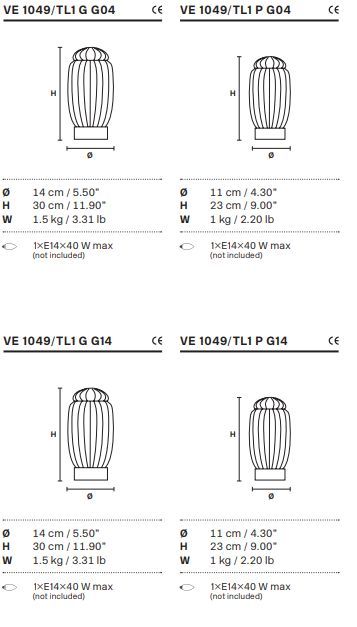 Настольный светильник Masiero Glass VE 1049 TL1 P, G G04