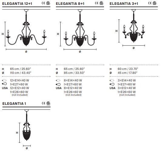 Подвесная люстра Masiero Elegantia 1, 3+1, 8+1, 12+1