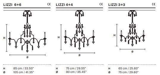 Стильная люстра Masiero Lizzi 3+3, 4+4, 6+6