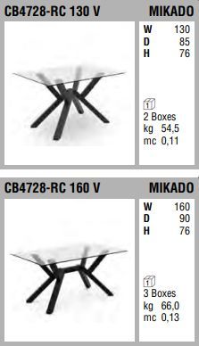 Стеклянный стол Connubia Mikado CB4728-RC 130 V, 160 V, 180 V