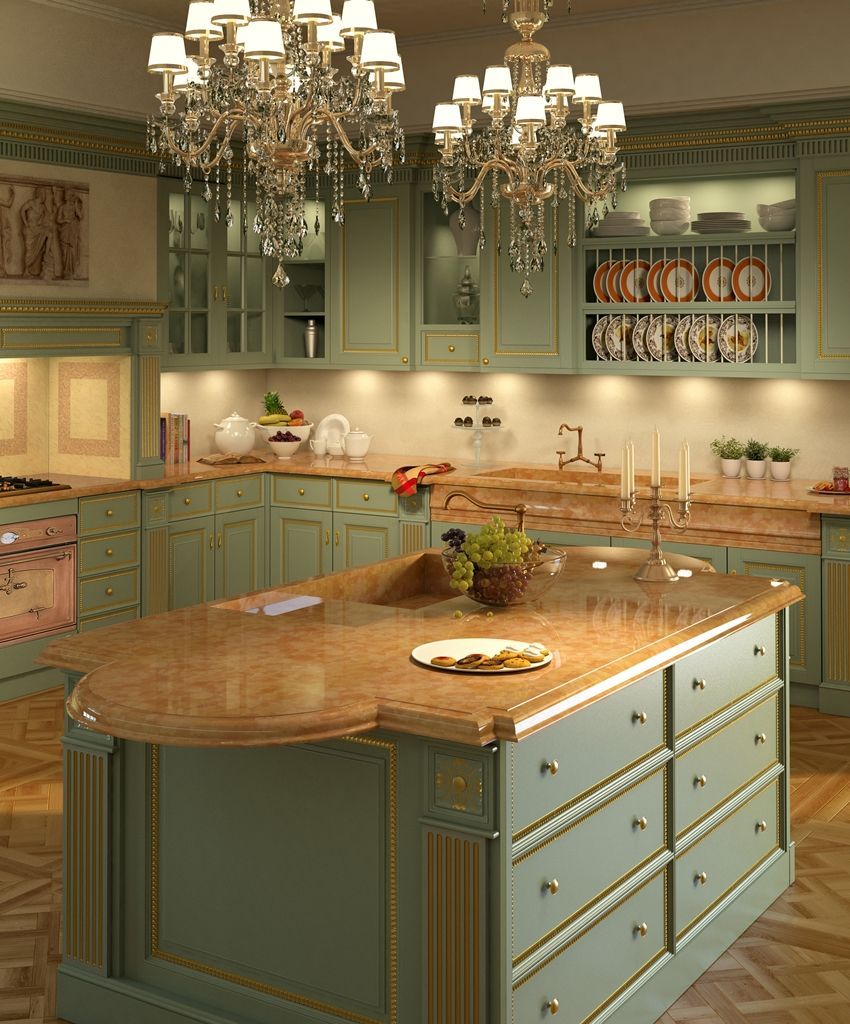 Шикарная кухня Tiferno Regency kitchen, gold leaf cornices