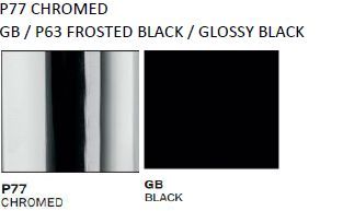 Модель в наличии. Основание представлено в отделке P77 CHROMED.

Столешница доступна в цвете GB / P63 FROSTED BLACK / GLOSSY BLACK.