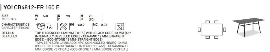 Уличный стол Connubia Yo! CB4812-FR 160 E