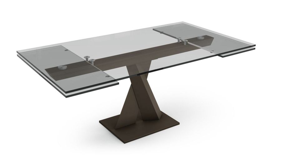 Стеклянный стол на Х-образной базе Roche Bobois Axel Dining Table