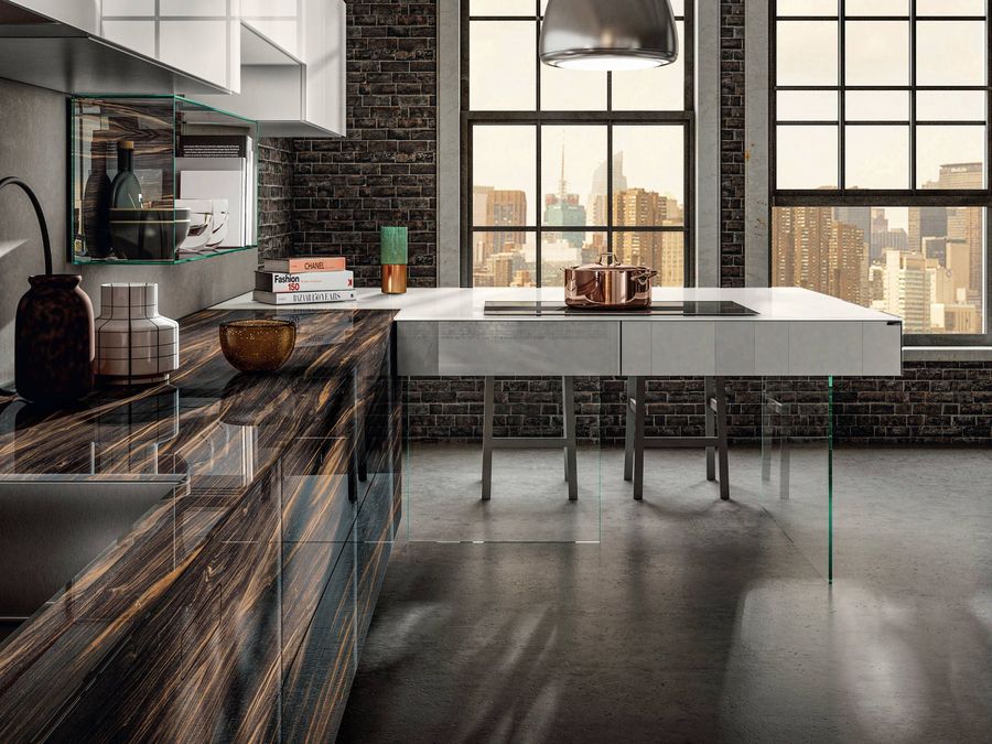 Модная кухня Lago 36e8 Wood XGlass Kitchen