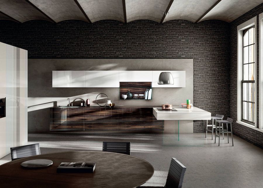 Модная кухня Lago 36e8 Wood XGlass Kitchen