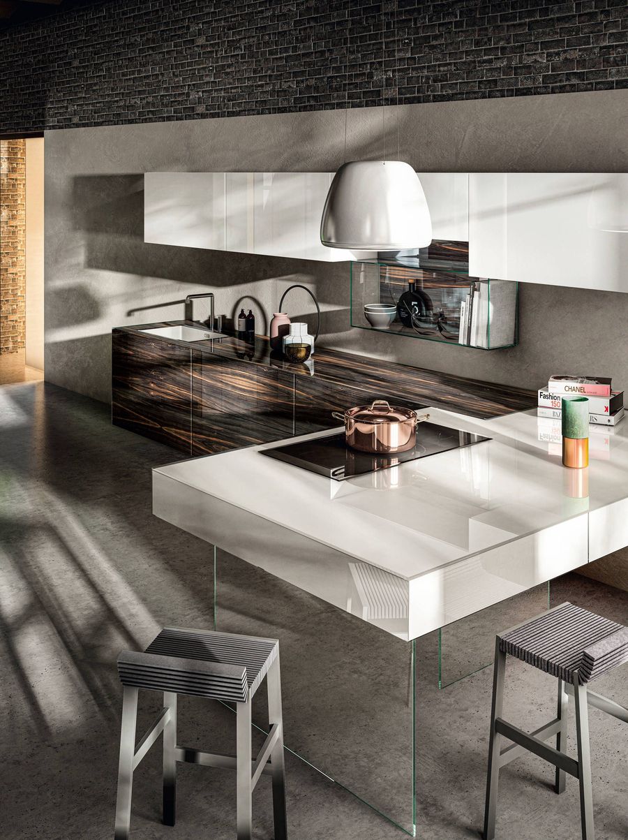 Модная кухня Lago 36e8 Wood XGlass Kitchen