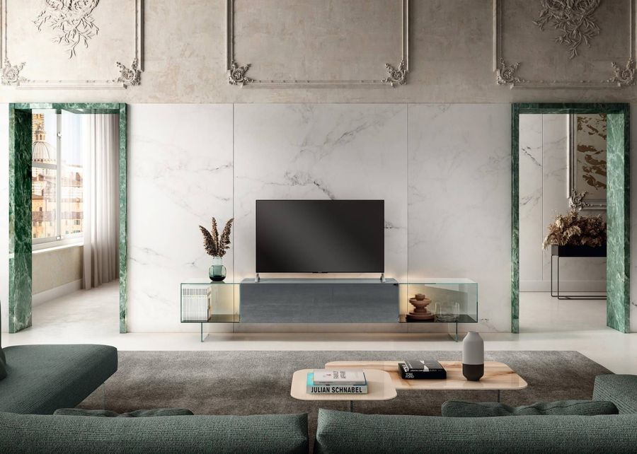 Стильная тумба для ТВ Lago 36e8 Glass Tv Unit